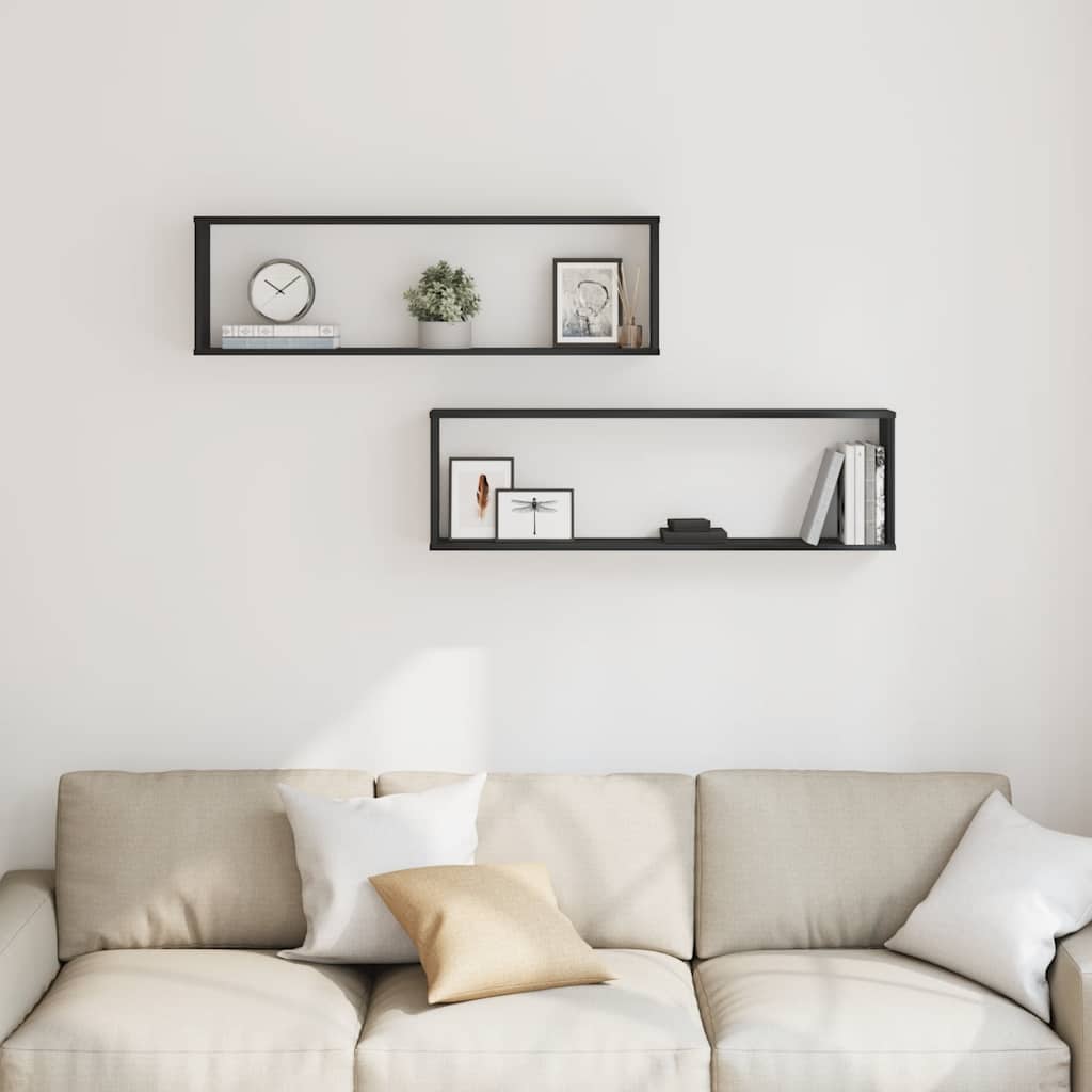 Ράφια κύβων τοίχου 2 τεμάχια Μαύρη βελανιδιά 100x15x30 cm - Pakobazaar