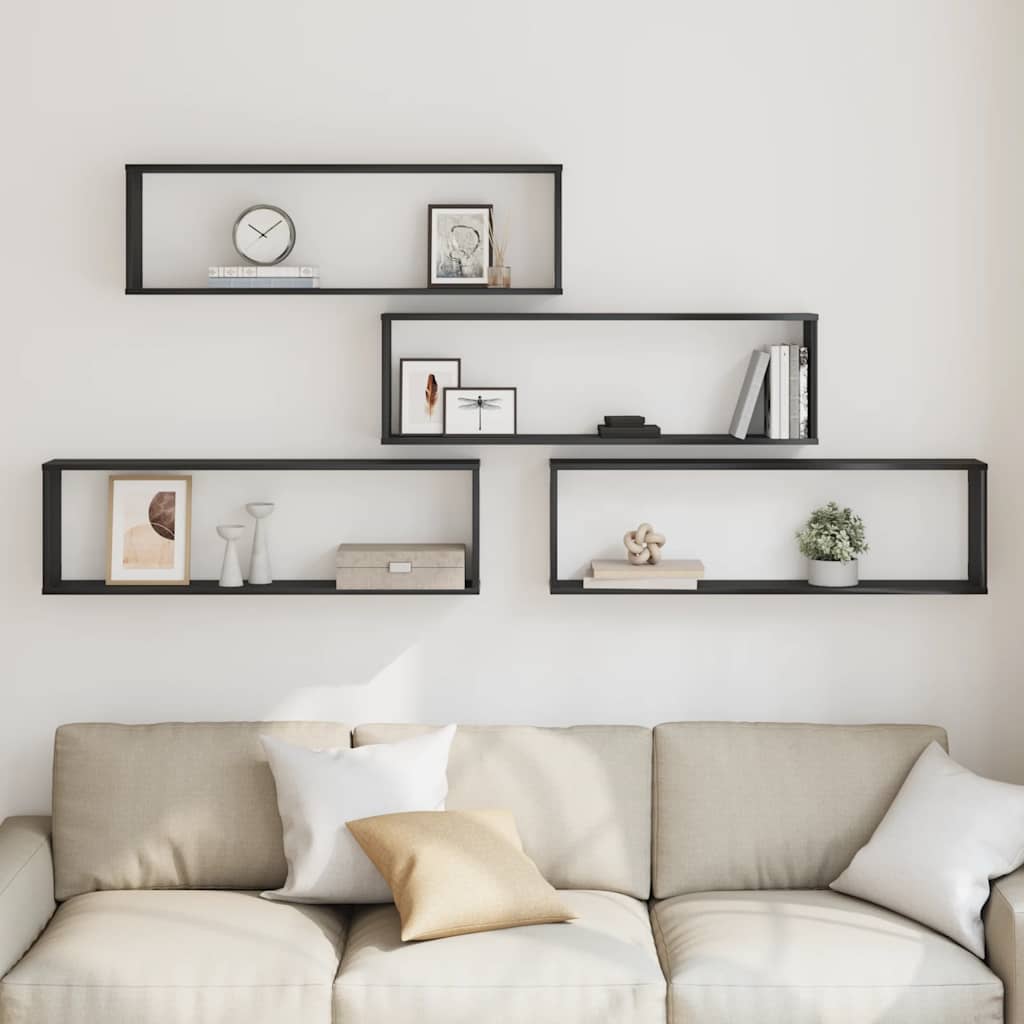 Ράφια κύβων τοίχου 4 τεμάχια Μαύρη βελανιδιά 100x15x30 cm