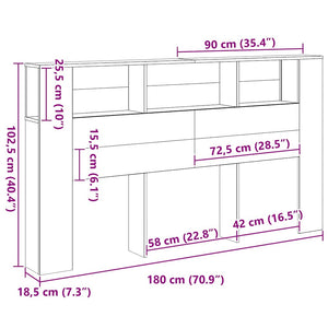 Κρεβάτι με Κεφαλάρι Μαύρη δρυς 180 x 18.5 x 102.5 εκ. - Pakobazaar