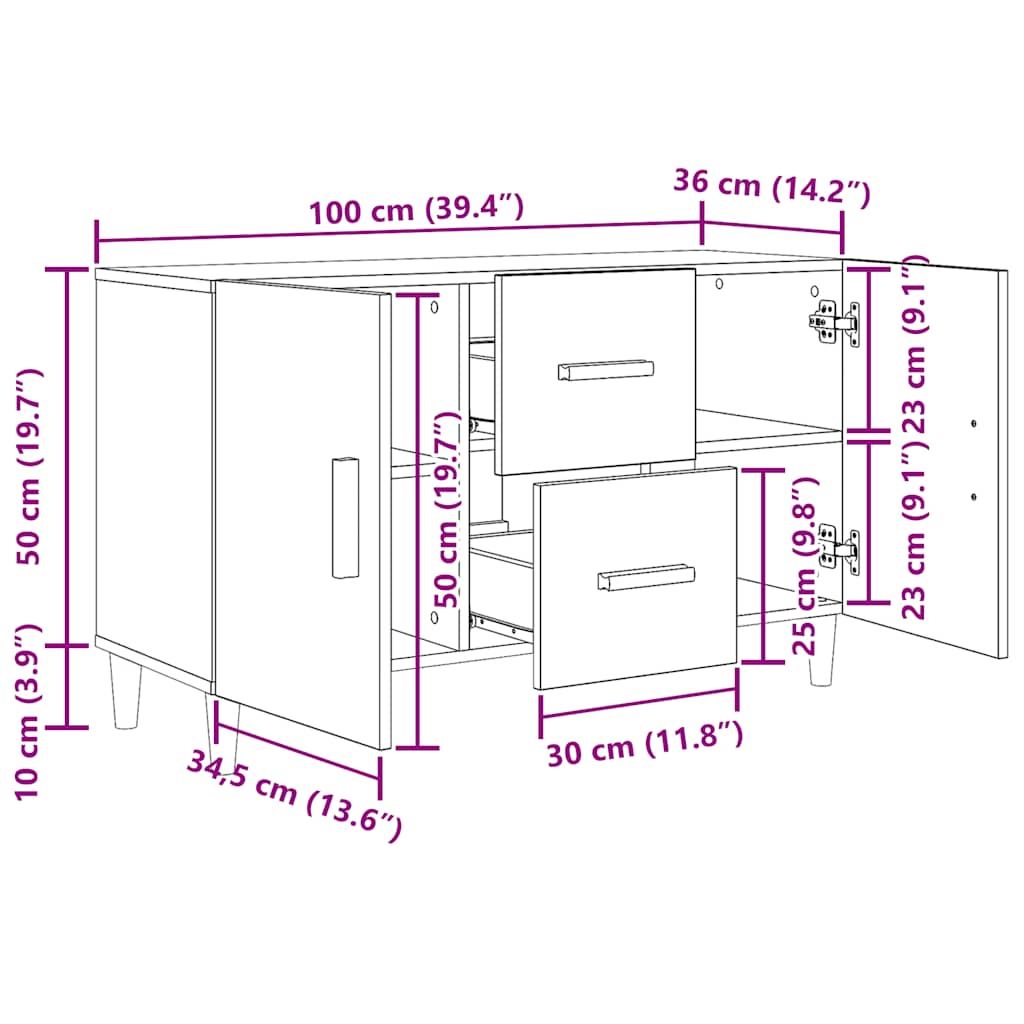 Μπουφές Μαύρος Δρυς 100x36x60 εκ. από Τεχνητό Ξύλο - Pakobazaar