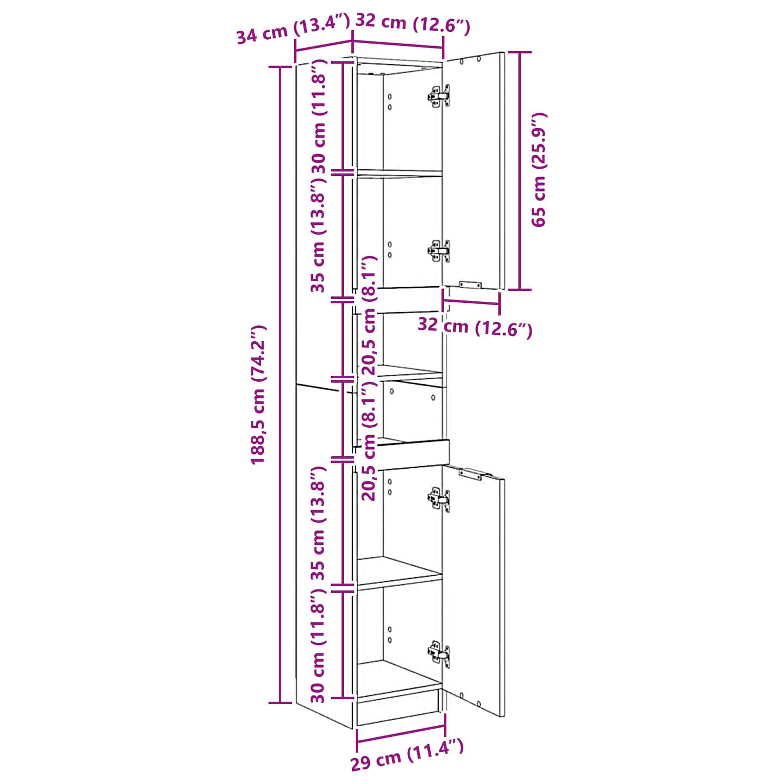 Ντουλάπι Μπάνιου με ράφι Μαύρη δρυς 32 x 34 x 188,5 εκ. - Pakobazaar