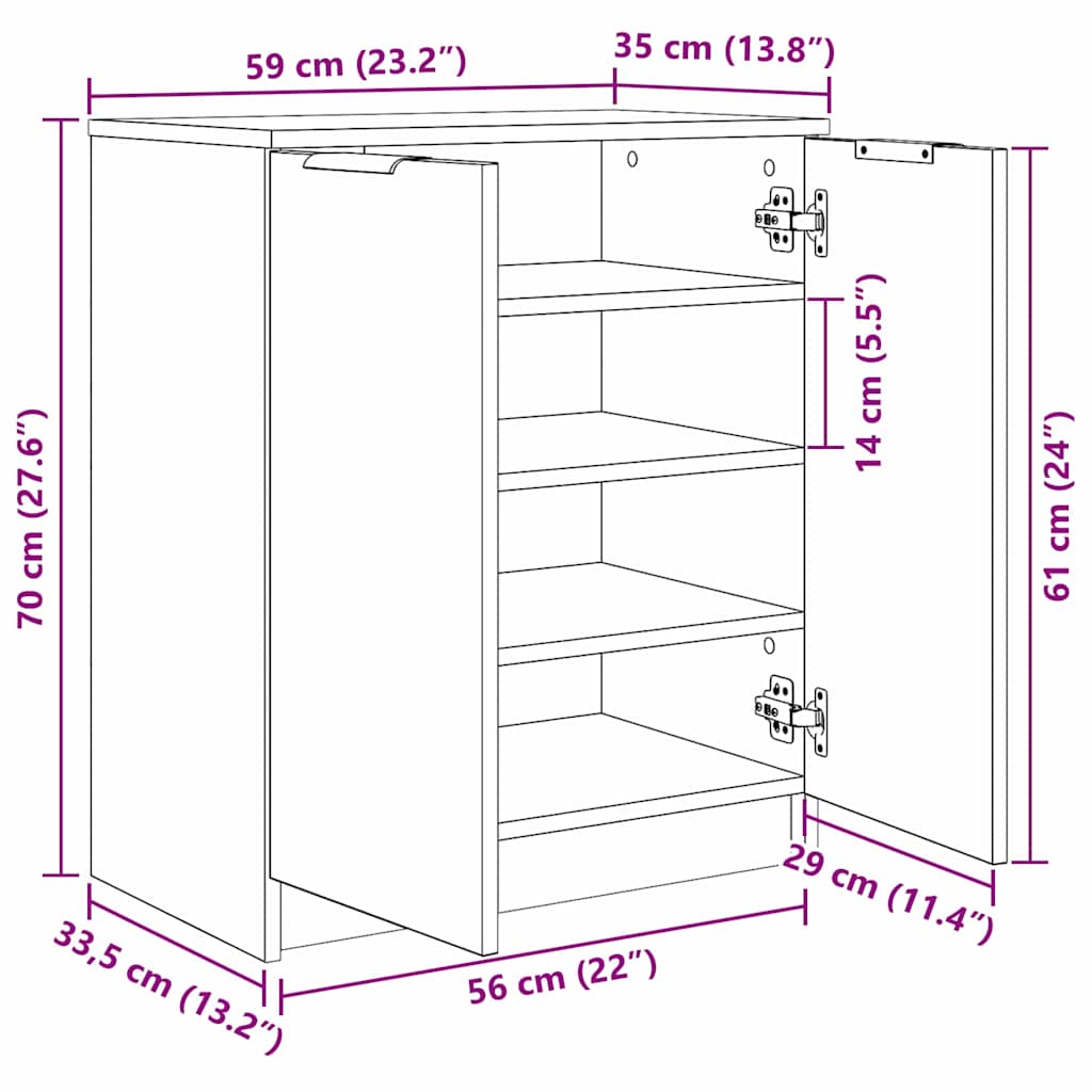 Ντουλάπα Παπουτσιών με ράφι Μαύρη Οξυά 59 x 35 x 70 εκ. - Pakobazaar
