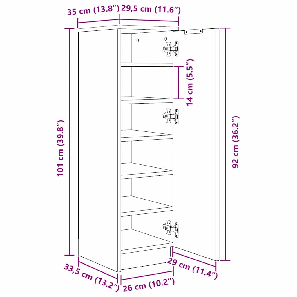 Ντουλάπα Παπουτσιών με ράφι Μαύρη Οξυά 29,5 x 35 x 101 εκ. - Pakobazaar