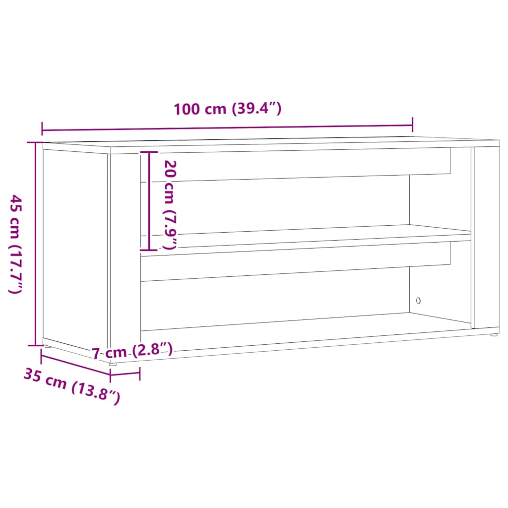 Παγκάκι Παπουτσιών Μαύρο Δρυς 100x35x45 εκ. από Τεχνητό Ξύλο - Pakobazaar