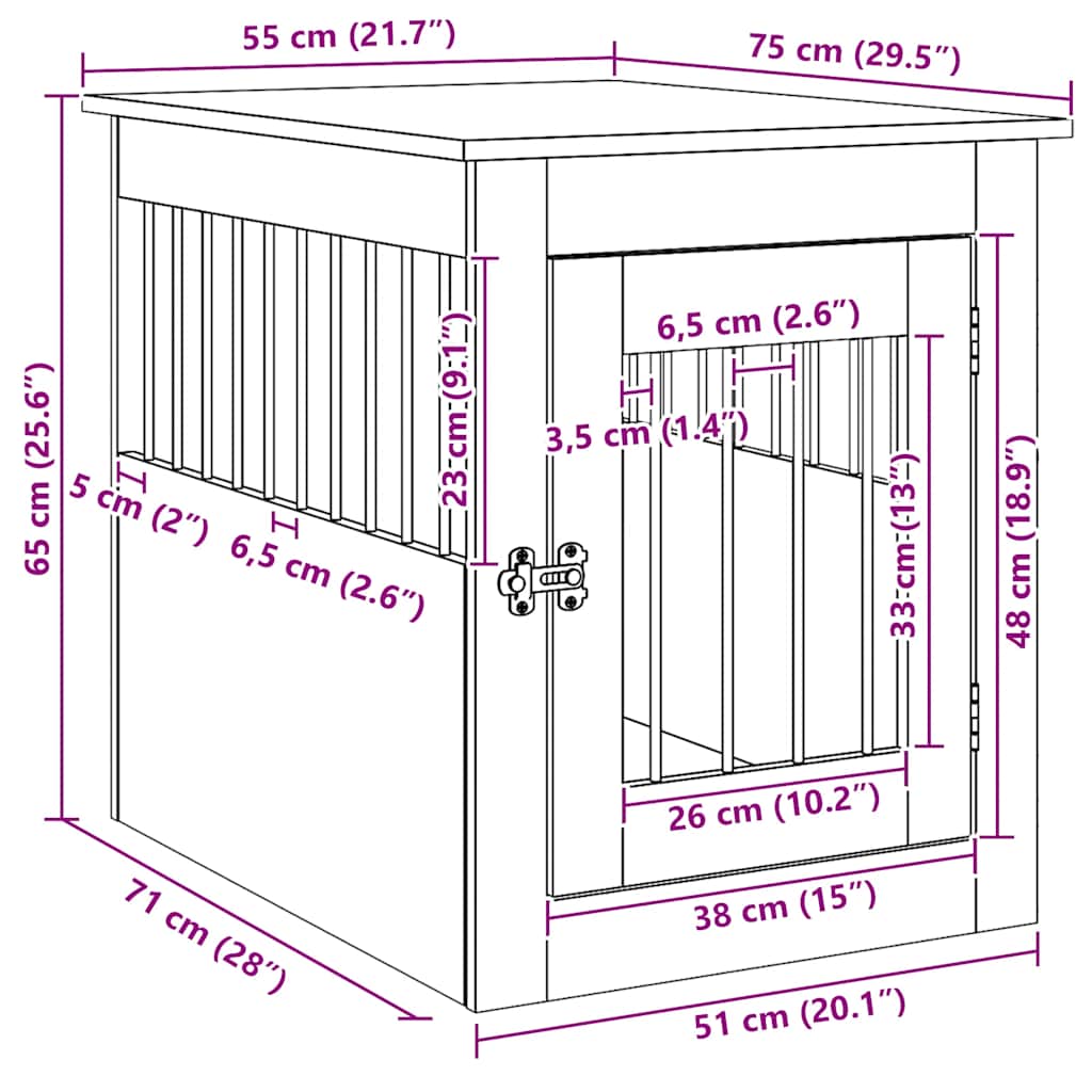 Έπιπλα Κλουβιού για Σκύλους Μαύρο Δρυς 55x75x65 εκ. από Τεχνητό Ξύλο - Pakobazaar