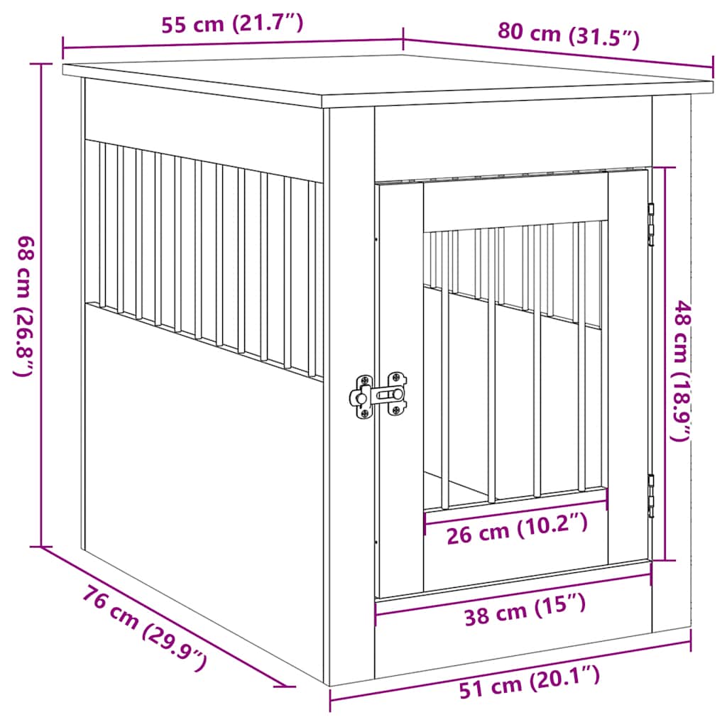 Έπιπλα Κλουβιού για Σκύλους Μαύρο Δρυς 55x80x68 εκ. από Τεχνητό Ξύλο