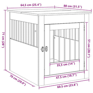 Έπιπλα Κλουβιού για Σκύλους Μαύρο Δρυς 64,5x80x71 εκ. από Τεχνητό Ξύλο - Pakobazaar