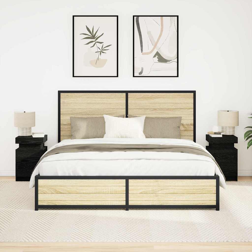 Κομοδίνο 2 pcs Μαύρη Οξυά 35 x 39 x 55 εκ. Επεξεργασμένο ξύλο - Pakobazaar