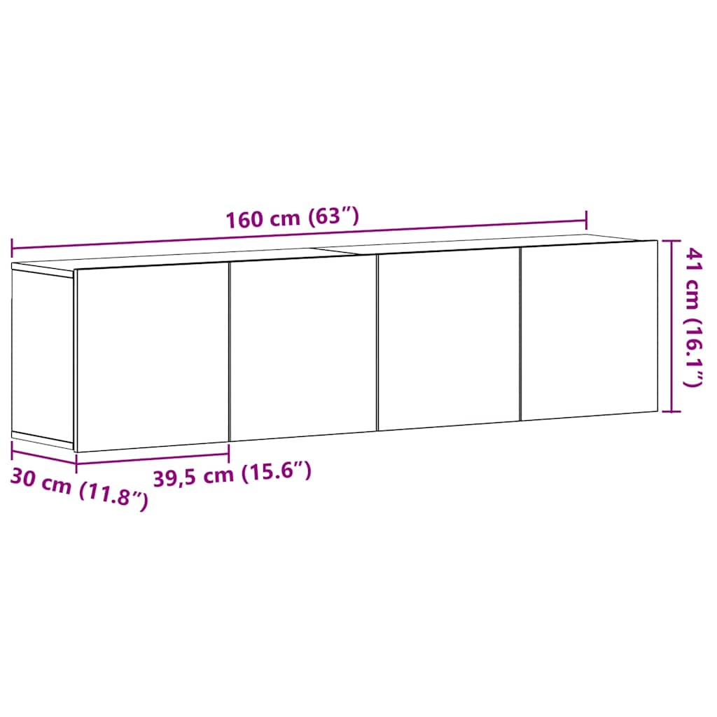 Ντουλάπια Τηλεόρασης 2 τεμ. Μαύρο Δρυς 160x30x41 εκ. από Τεχνητό Ξύλο - Pakobazaar