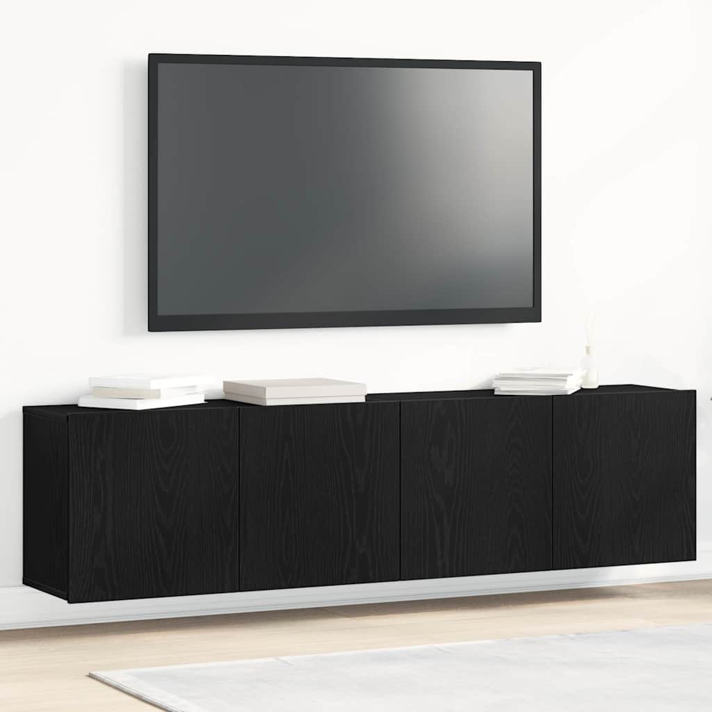 Ντουλάπια Τηλεόρασης 2 τεμ. Μαύρο Δρυς 160x30x41 εκ. από Τεχνητό Ξύλο - Pakobazaar