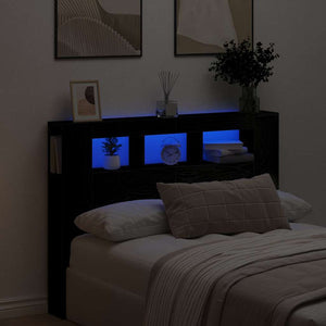 LED κεφαλάρι με ράφι Μαύρη δρυς 140 x 18.5 x 103.5 εκ - Pakobazaar