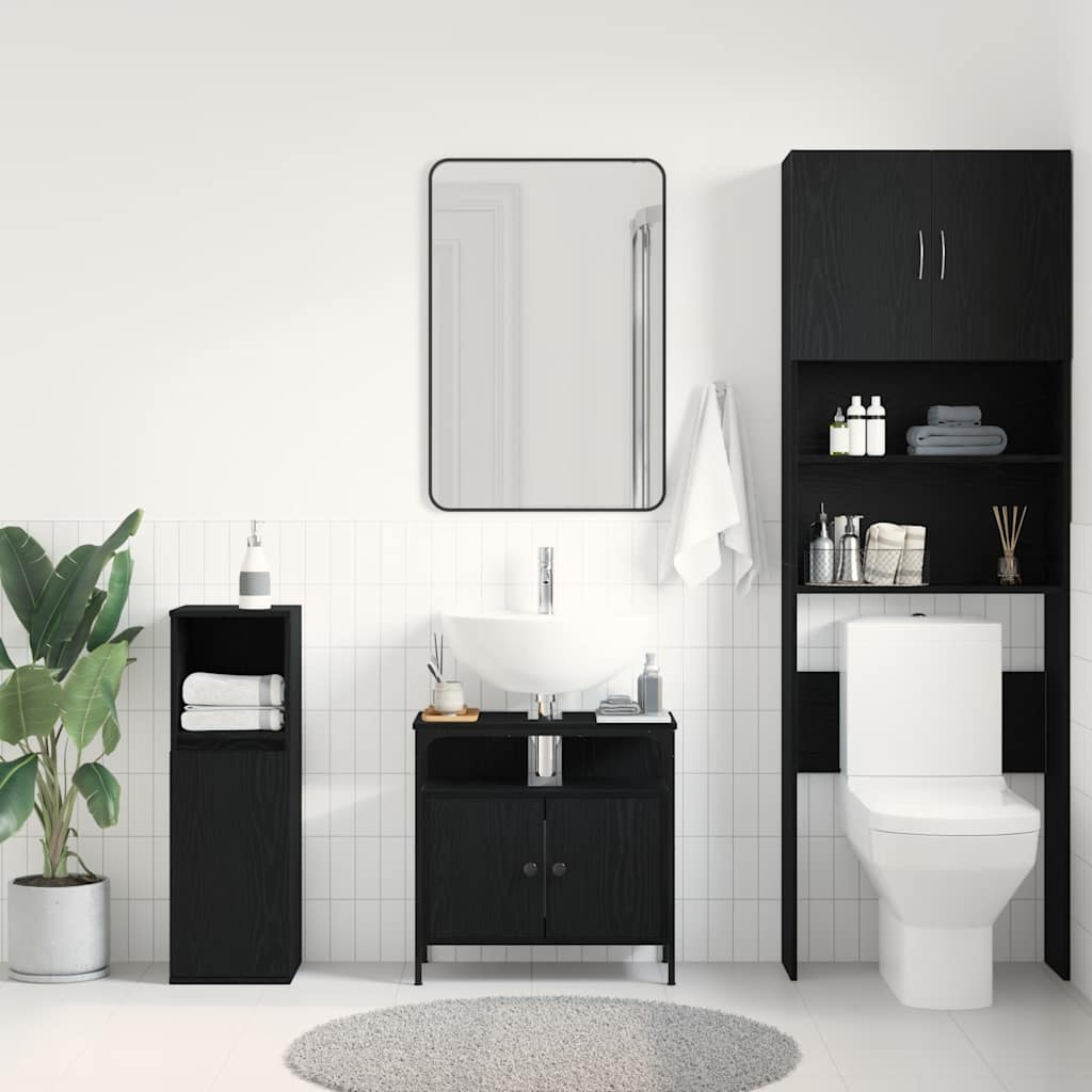 Ντουλάπι Νιπτήρα Μπάνιου Μαύρο Δρυς 60x30x60 εκ. από Τεχνητό Ξύλο - Pakobazaar