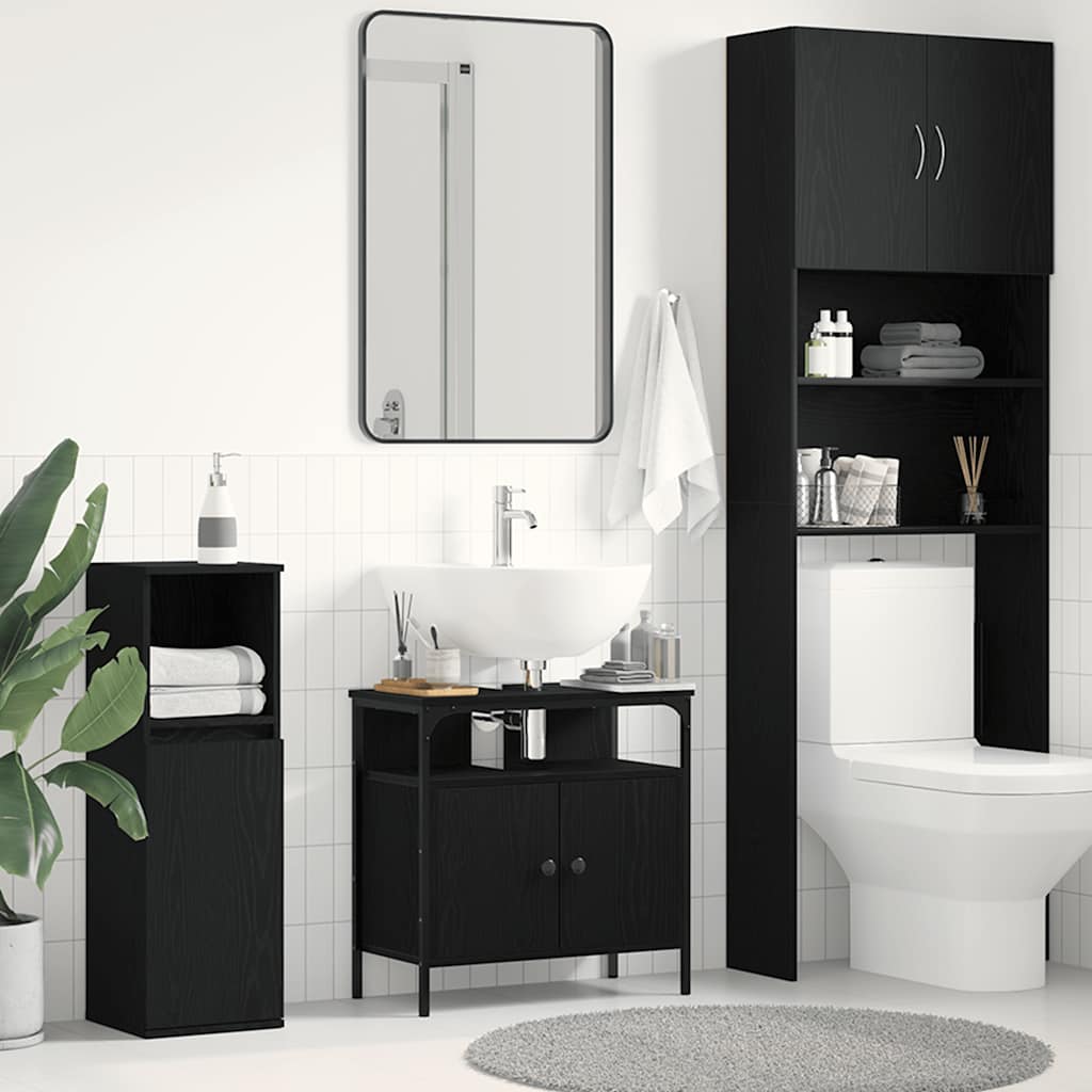 Ντουλάπι Νιπτήρα Μπάνιου Μαύρο Δρυς 60x30x60 εκ. από Τεχνητό Ξύλο - Pakobazaar