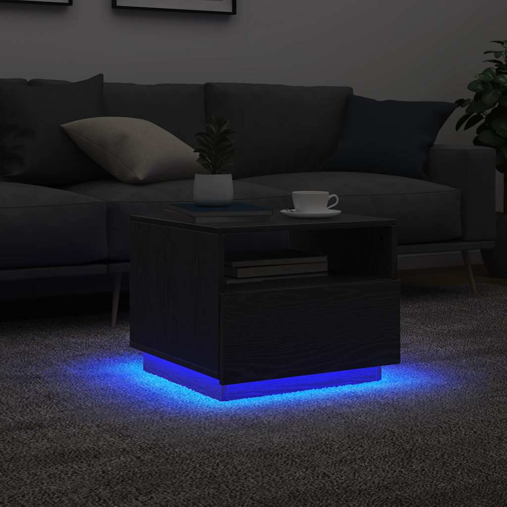 Τραπεζάκι Σαλονιού με Φωτάκια LED Μαύρη Δρυς 50x49x40 εκ. - Pakobazaar
