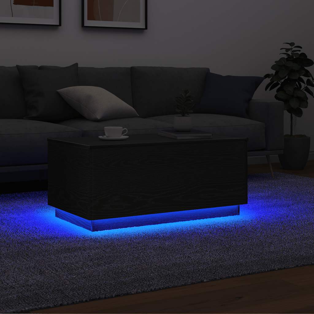 Τραπεζάκι Σαλονιού με Φωτάκια LED Μαύρη Δρυς 90x49x40 εκ. - Pakobazaar