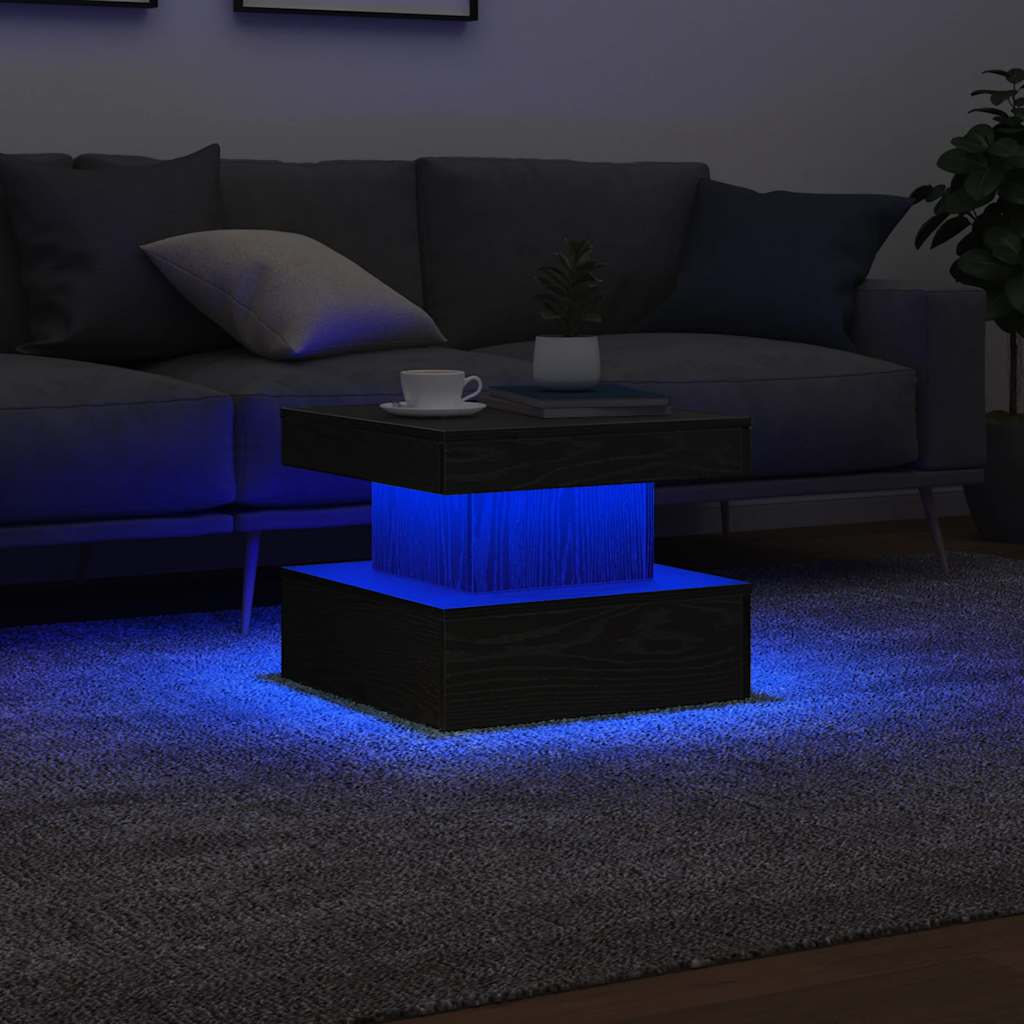 Τραπεζάκι Σαλονιού με Φωτάκια LED Μαύρη Δρυς 50x50x40 εκ. - Pakobazaar