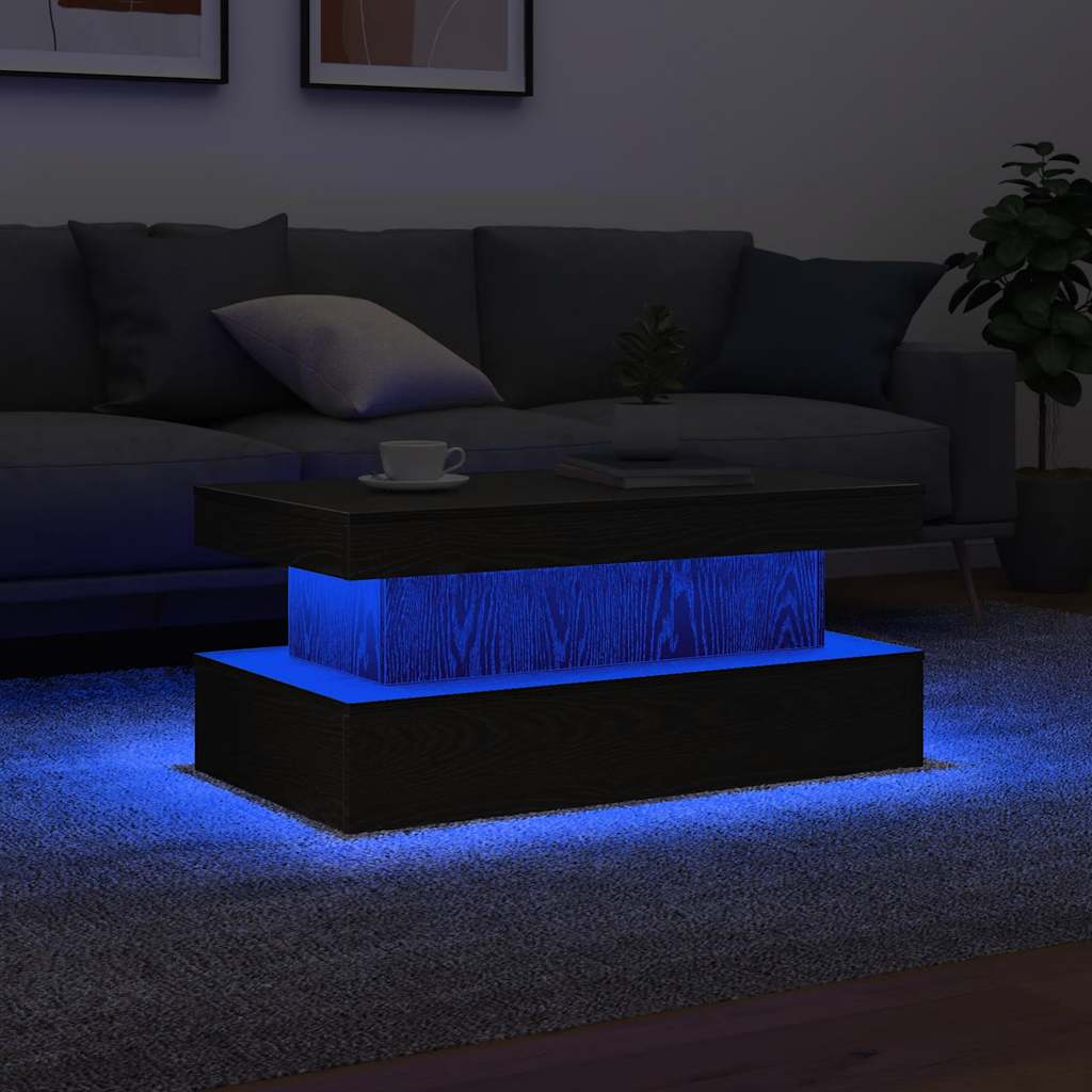 Τραπεζάκι Σαλονιού με Φωτάκια LED Μαύρη Δρυς 90x50x40 εκ. - Pakobazaar