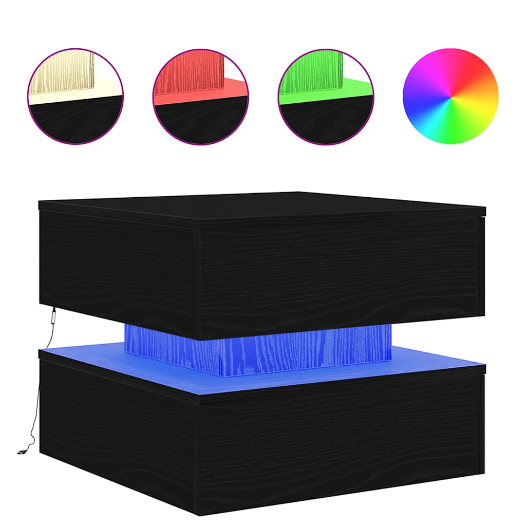 Τραπεζάκι Σαλονιού με Φωτάκια LED Μαύρη Δρυς 50x50x40 εκ. - Pakobazaar