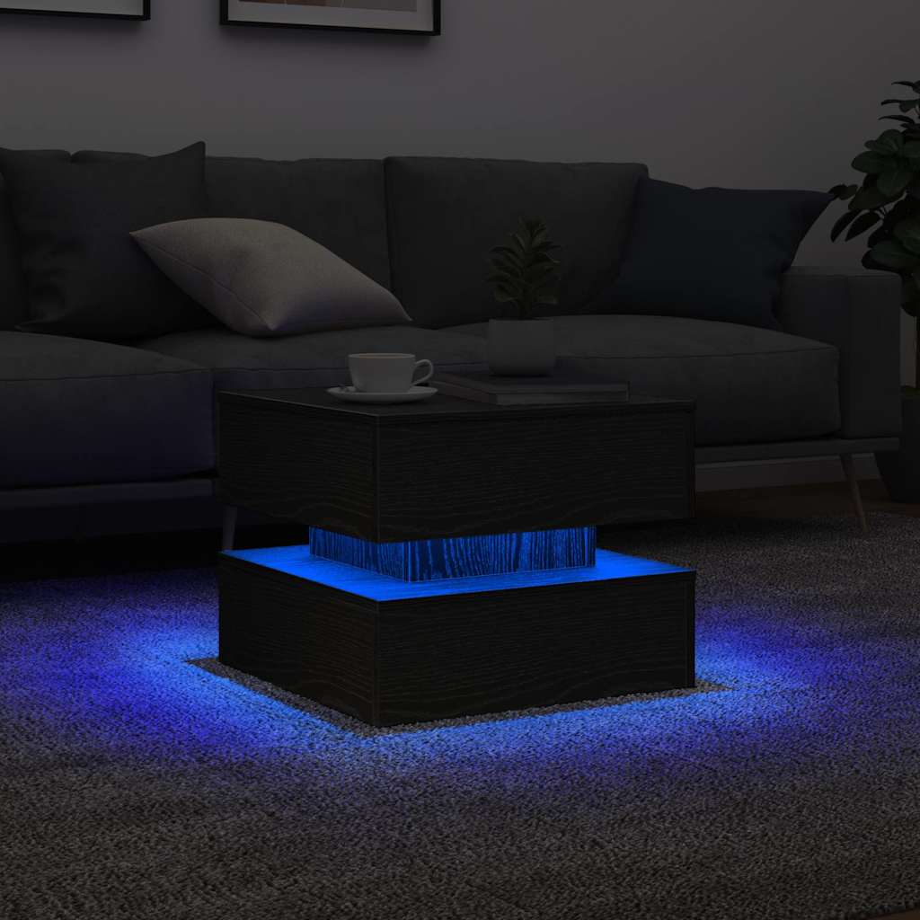 Τραπεζάκι Σαλονιού με Φωτάκια LED Μαύρη Δρυς 50x50x40 εκ. - Pakobazaar
