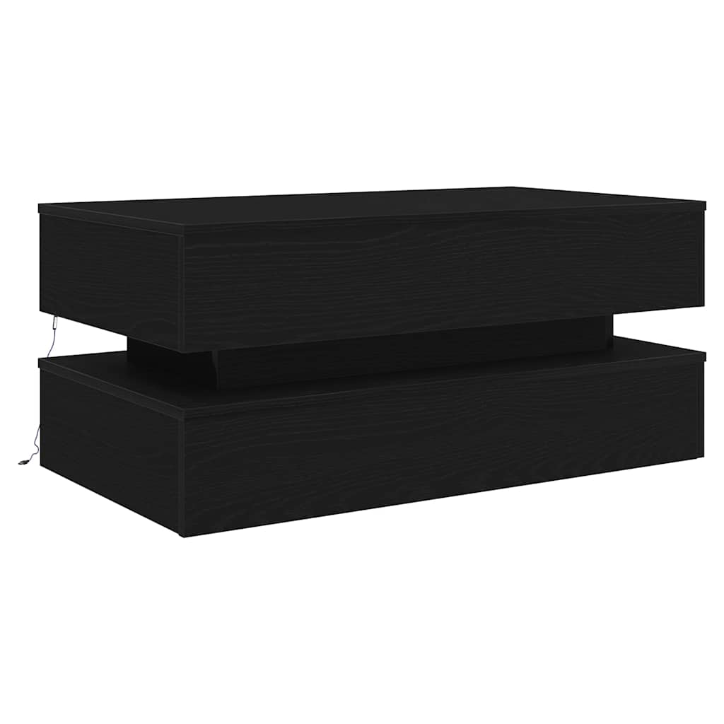 Τραπεζάκι Σαλονιού με Φωτάκια LED Μαύρη Δρυς 90x50x40 εκ. - Pakobazaar