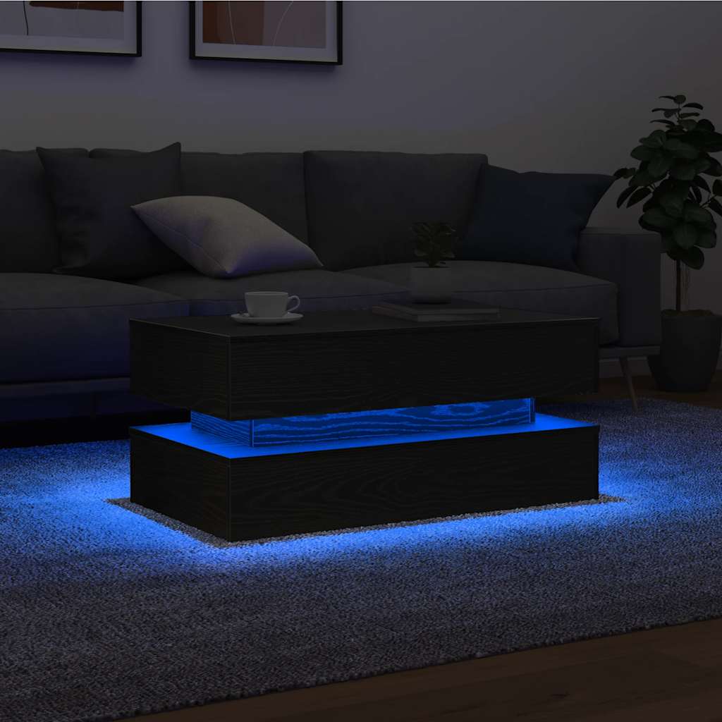 Τραπεζάκι Σαλονιού με Φωτάκια LED Μαύρη Δρυς 90x50x40 εκ. - Pakobazaar