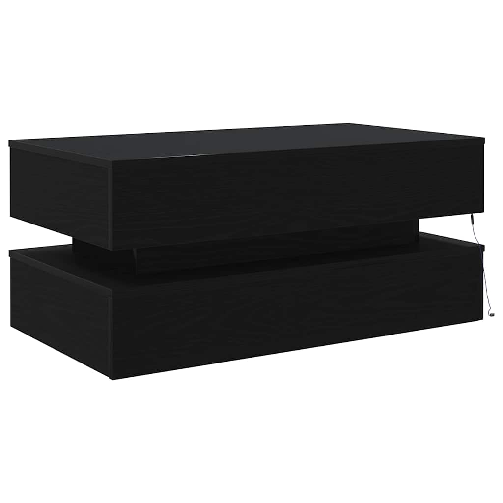 Τραπεζάκι Σαλονιού με Φωτάκια LED Μαύρη Δρυς 90x50x40 εκ. - Pakobazaar