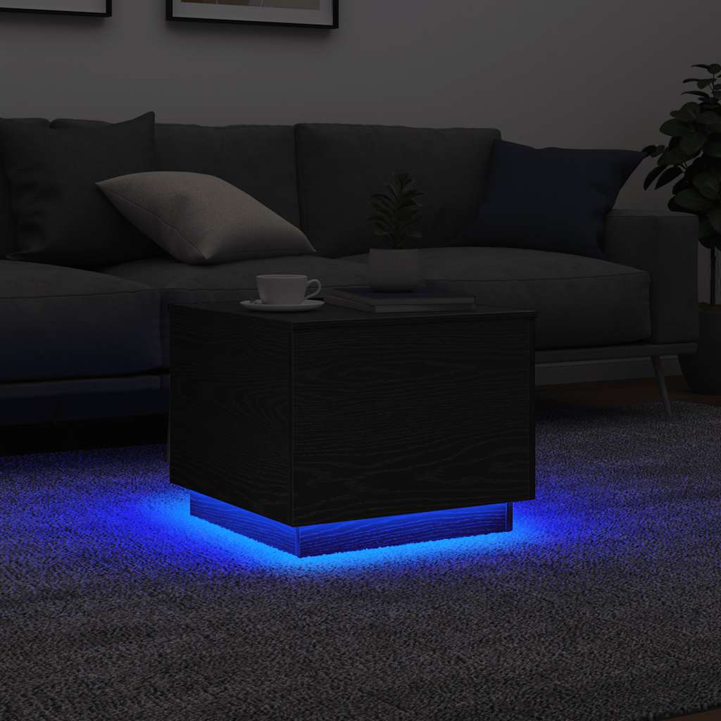 Τραπεζάκι Σαλονιού με Φωτάκια LED Μαύρη Δρυς 50x50x40 εκ. - Pakobazaar