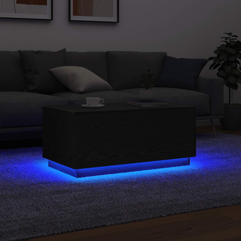 Τραπεζάκι Σαλονιού με Φωτάκια LED Μαύρη Δρυς 90x50x40 εκ. - Pakobazaar