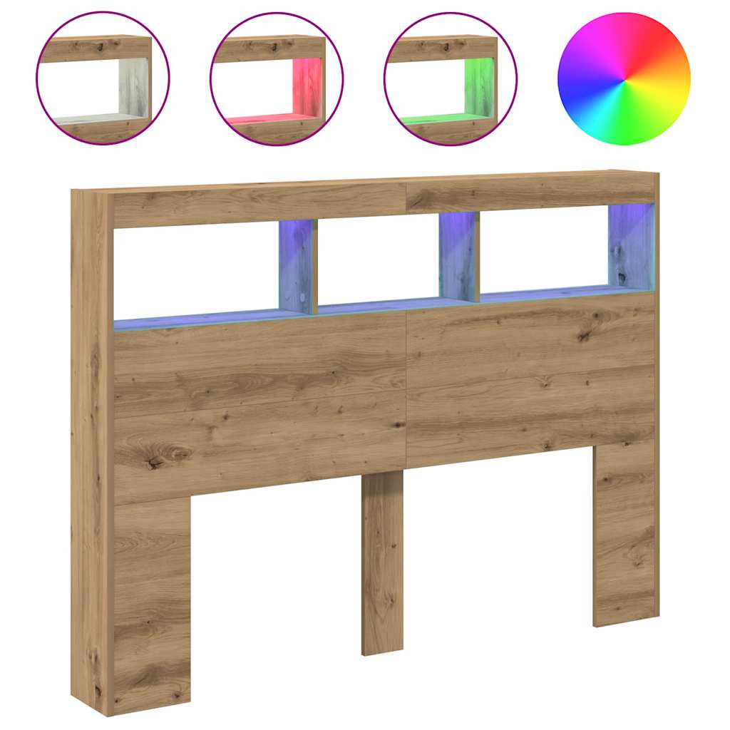 Κεφαλάρι με Αποθηκευτικό Χώρο & LED Artisan Δρυς 140x17x102 εκ. - Pakobazaar