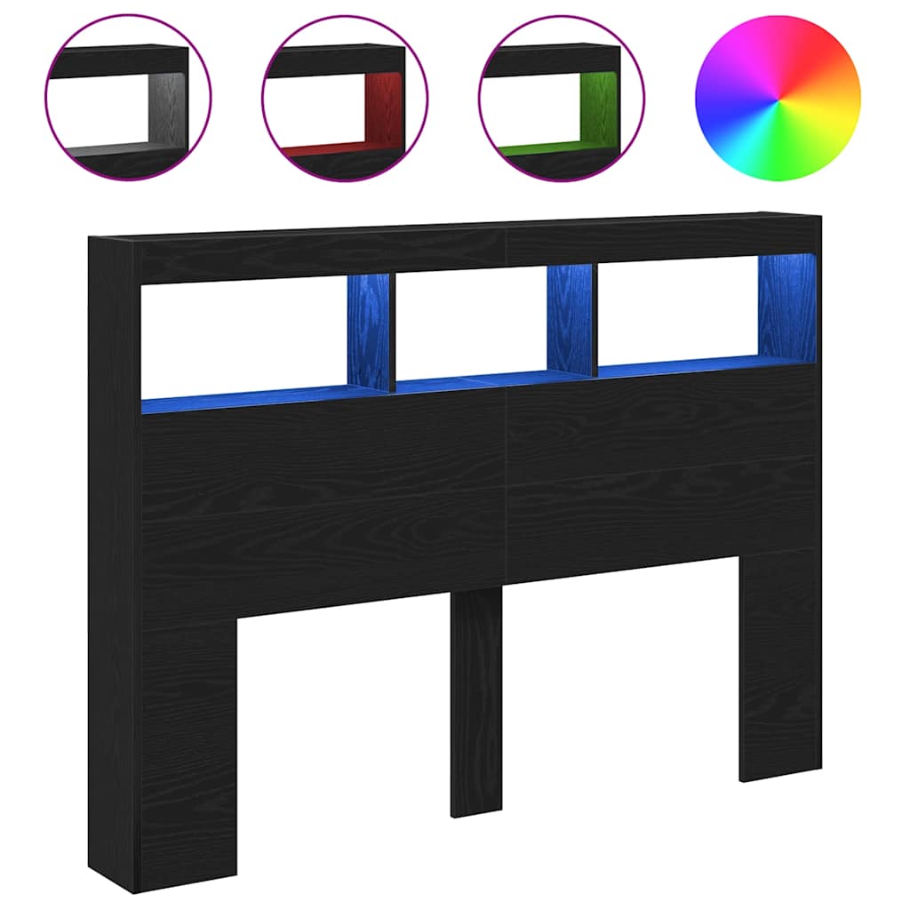 Κεφαλάρι με Αποθηκευτικό Χώρο & LED Μαύρο Δρυς 140x17x102 εκ. - Pakobazaar