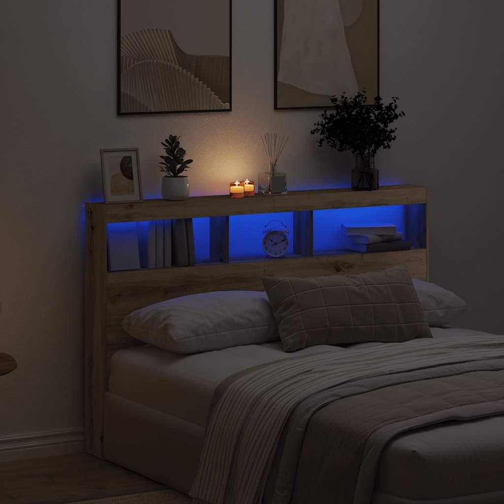 Κεφαλάρι με Αποθηκευτικό Χώρο & LED Artisan Δρυς 160x17x102 εκ. - Pakobazaar