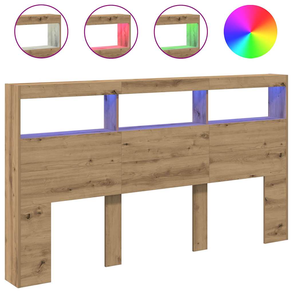 Κεφαλάρι με Αποθηκευτικό Χώρο & LED Artisan Δρυς 180x17x102 εκ. - Pakobazaar