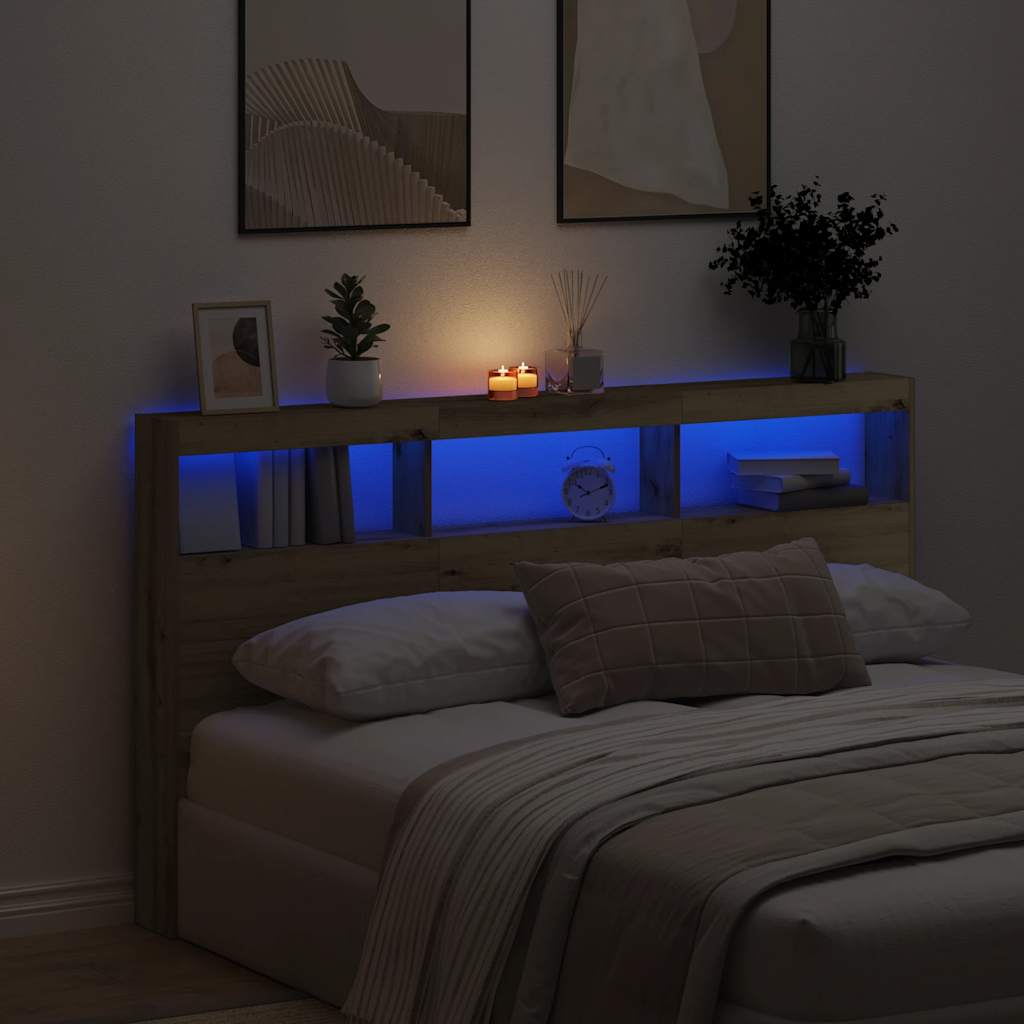 Κεφαλάρι με Αποθηκευτικό Χώρο & LED Artisan Δρυς 180x17x102 εκ. - Pakobazaar