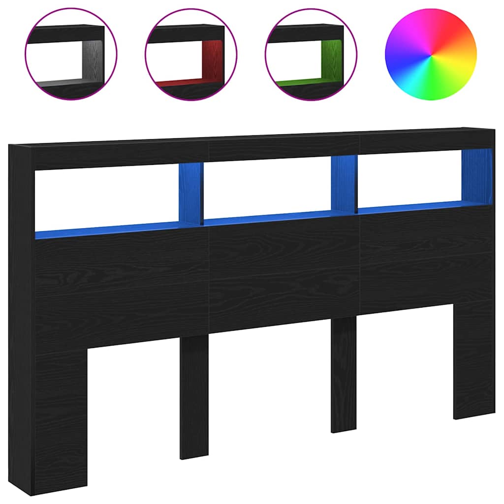 Κεφαλάρι με Αποθηκευτικό Χώρο & LED Μαύρο Δρυς 180x17x102 εκ. - Pakobazaar