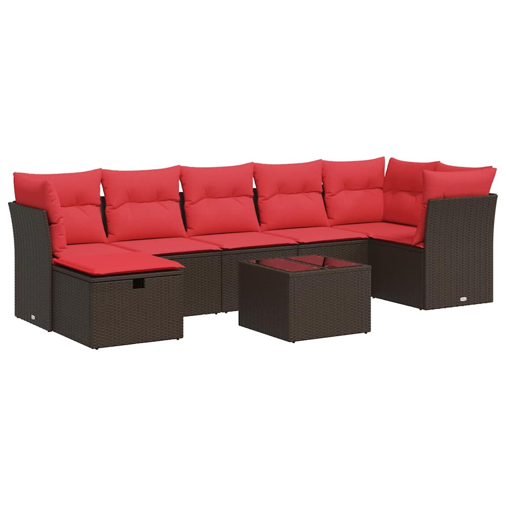 Σαλόνι Κήπου Σετ 8 Τεμαχίων Καφέ Συνθετικό Ρατάν με Μαξιλάρια - Pakobazaar