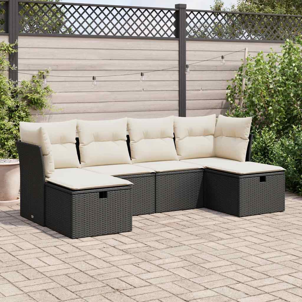 Καναπές Κήπου 6 Τεμαχίων Μαύρο από Συνθετικό Ρατάν με Μαξιλάρια - Pakobazaar