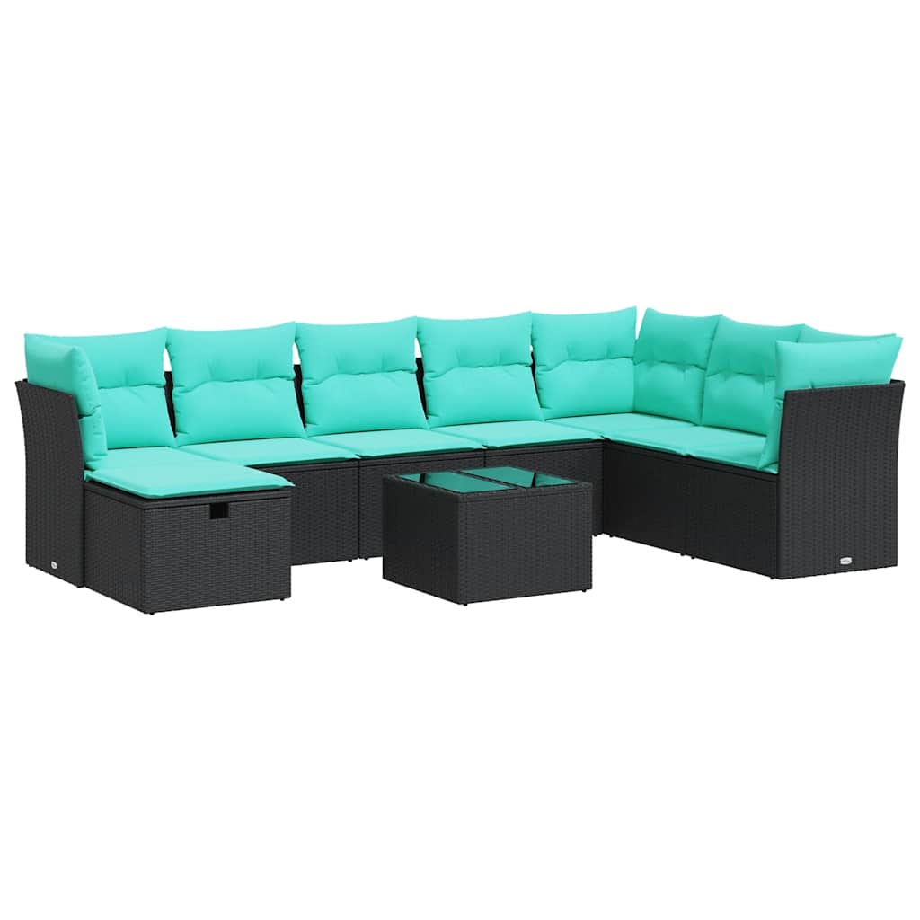 Σαλόνι Κήπου Σετ 9 Τεμαχίων Μαύρο από Συνθ. Ρατάν με Μαξιλάρια