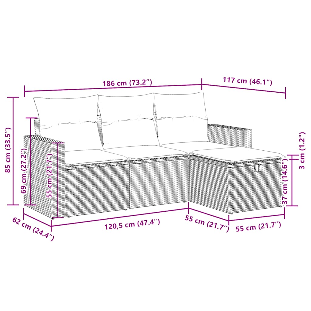 Σετ Καναπέ Κήπου 4 τεμ. Μπεζ Συνθετικό Ρατάν με Μαξιλάρια