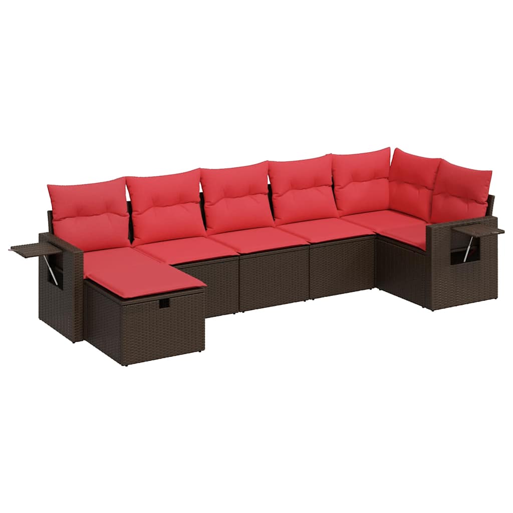 Σαλόνι Κήπου Σετ 7 Τεμαχίων Καφέ Συνθετικό Ρατάν με Μαξιλάρια - Pakobazaar