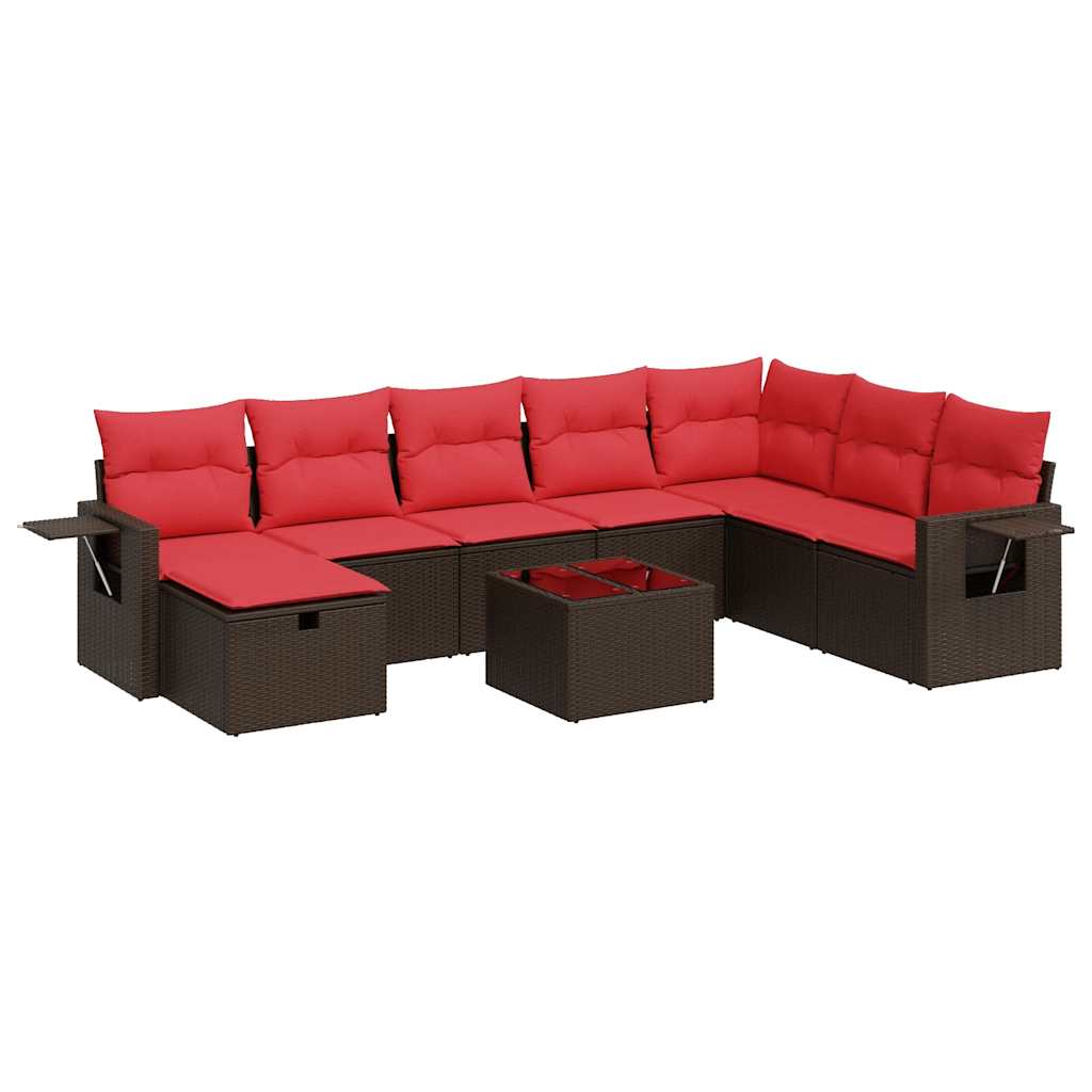 Σαλόνι Κήπου Σετ 9 τεμ. Καφέ από Συνθ. Ρατάν με Μαξιλάρια - Pakobazaar