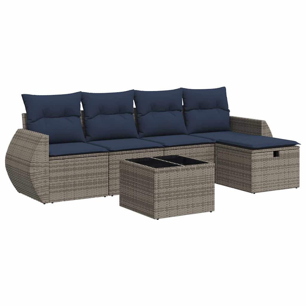 Σαλόνι Κήπου 6 Τεμαχίων από Γκρι Συνθετικό Ρατάν με Μαξιλάρια