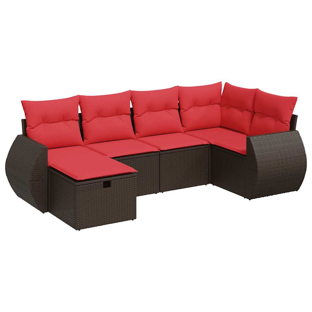 Σαλόνι Κήπου Σετ 6 Τεμαχίων Καφέ Συνθετικό Ρατάν με Μαξιλάρια - Pakobazaar