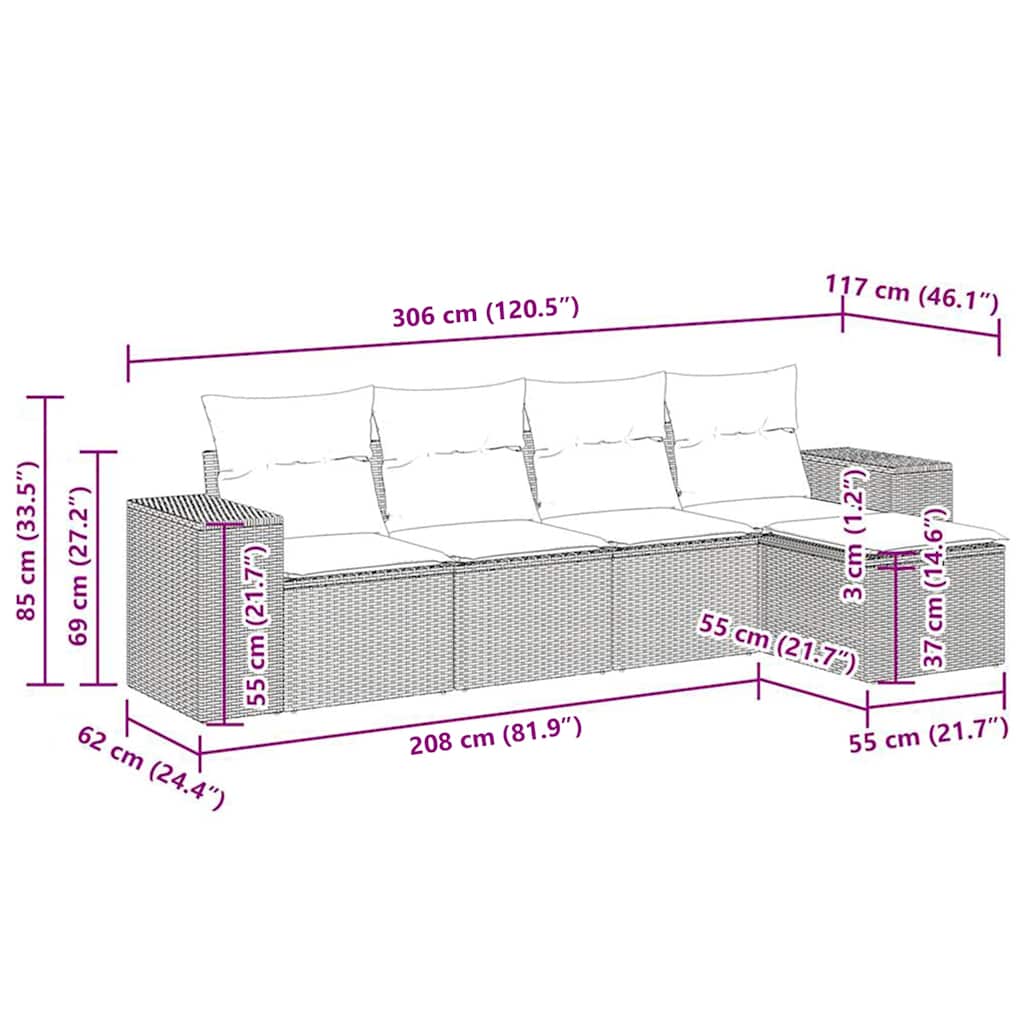 Σετ Καναπέ Κήπου 5 Τεμαχίων Μαύρο Συνθετικό Ρατάν με Μαξιλάρια - Pakobazaar
