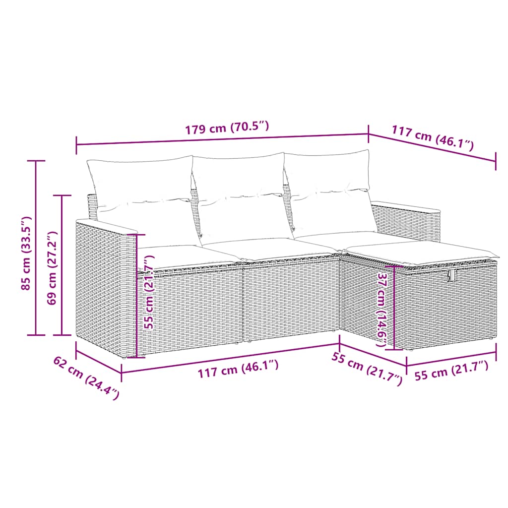 Σετ Καναπέ Κήπου 4 τεμ. Μπεζ Συνθετικό Ρατάν με Μαξιλάρια