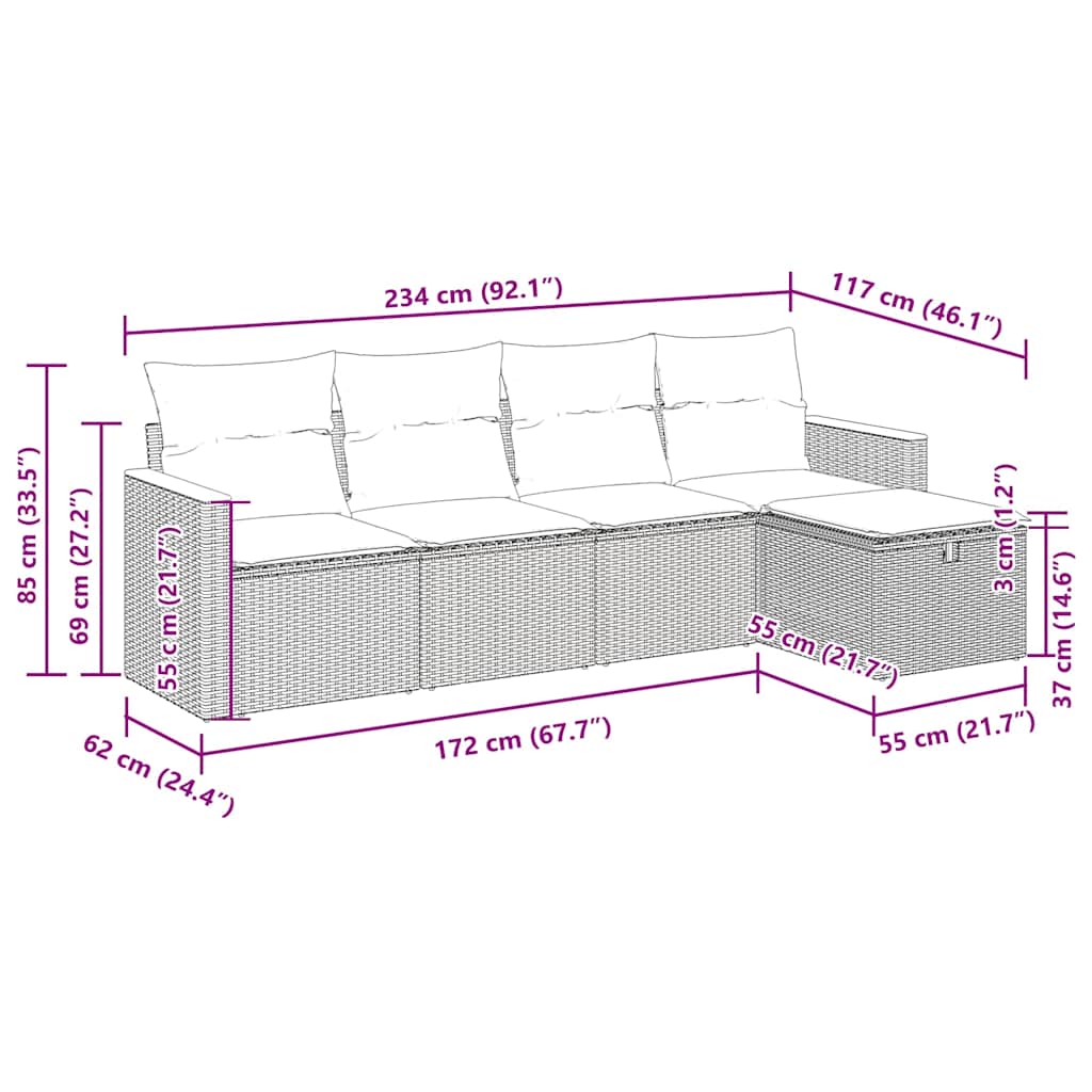 Σετ Καναπέ Κήπου 5 Τεμαχίων Μαύρο Συνθετικό Ρατάν με Μαξιλάρια - Pakobazaar