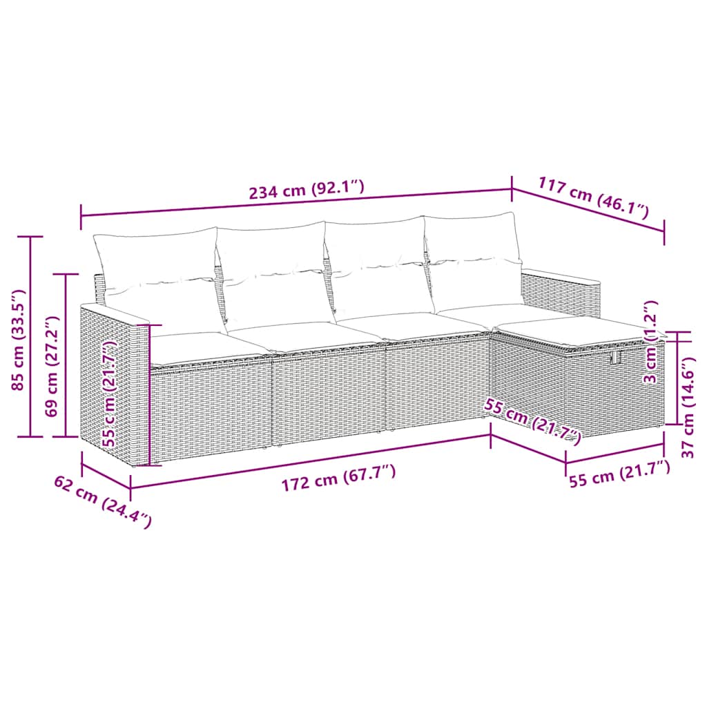 Σαλόνι Κήπου 5 Τεμαχίων Γκρι από Συνθετικό Ρατάν με Μαξιλάρια