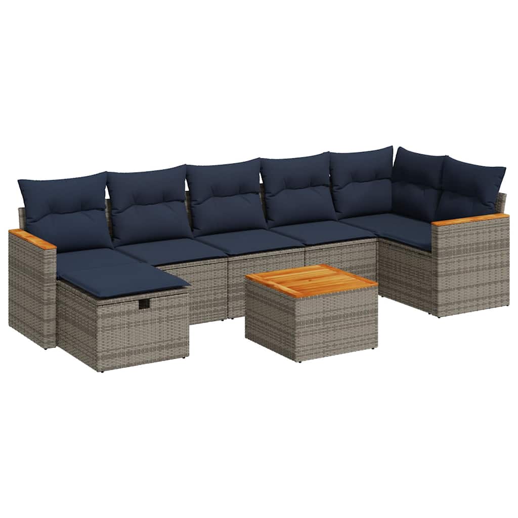 Σαλόνι Κήπου Σετ 8 Τεμαχίων Γκρι Συνθετικό Ρατάν με Μαξιλάρια