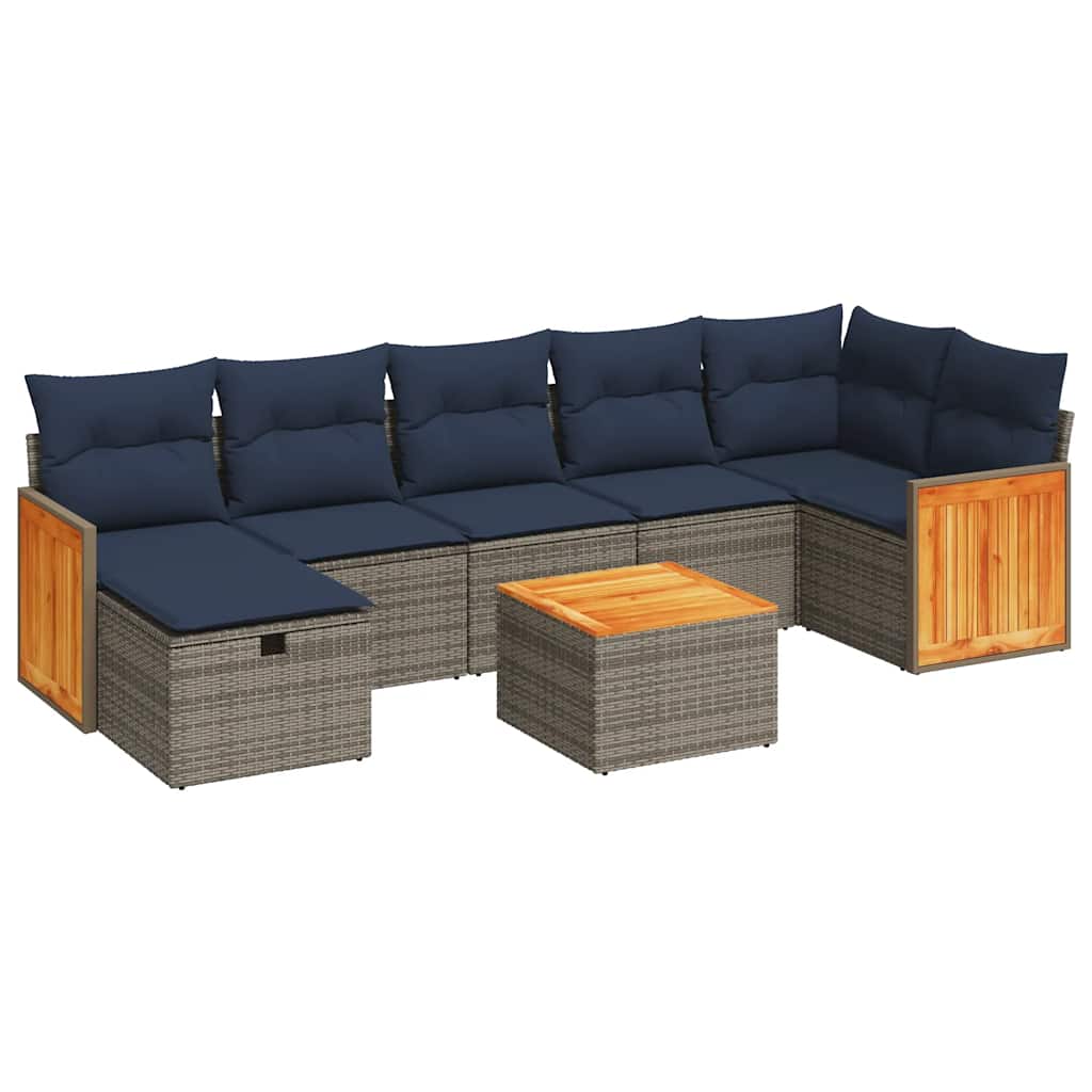 Σαλόνι Κήπου Σετ 8 Τεμαχίων Γκρι Συνθετικό Ρατάν με Μαξιλάρια