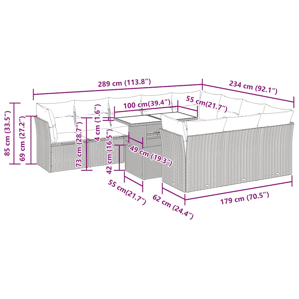Σαλόνι Κήπου Σετ 11 Τεμαχίων Μαύρο Συνθετικό Ρατάν με Μαξιλάρια