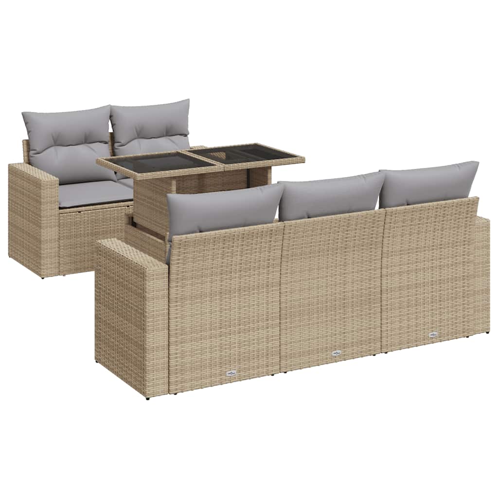 Σετ Καναπέ Κήπου 6 τεμ. Μπεζ Συνθετικό Ρατάν με Μαξιλάρια